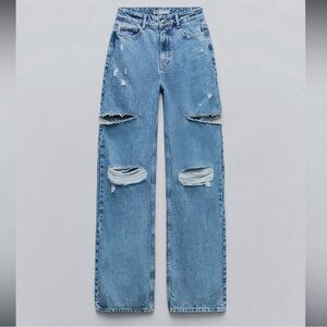 Zara
Z1975 MID WAIST RIPPED CUT OUT STRAIGHT LEG JEANS